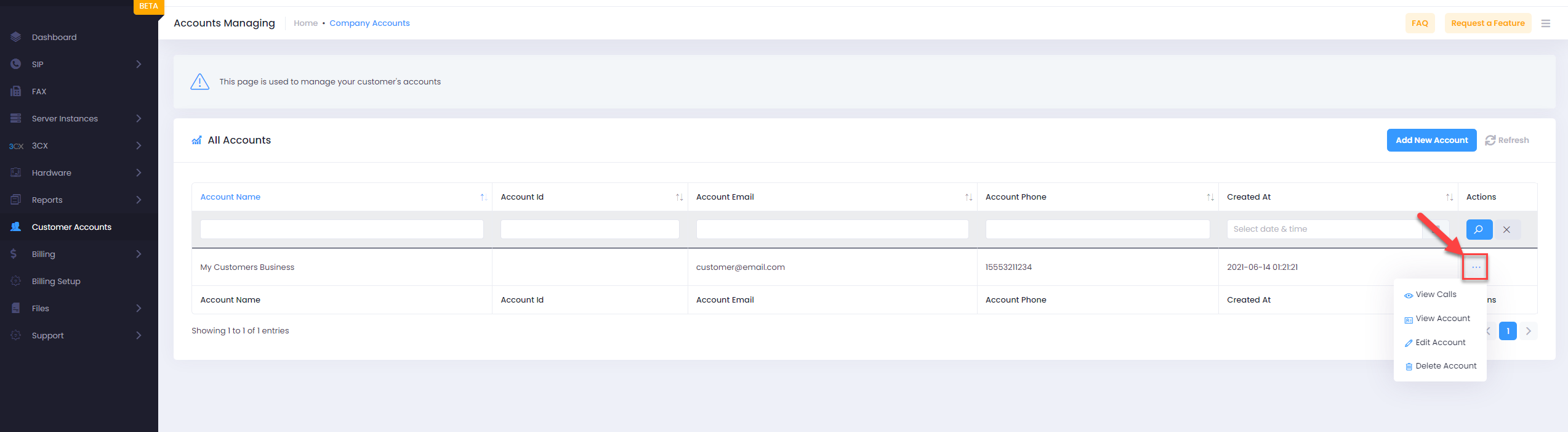 Accounts management page